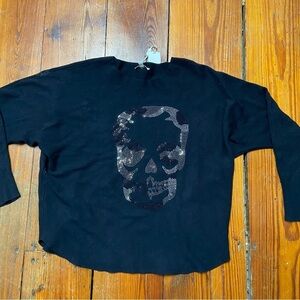 Vila Milano Women’s Black Skull Sweater Size L Silver Stud Design Halloween Soft